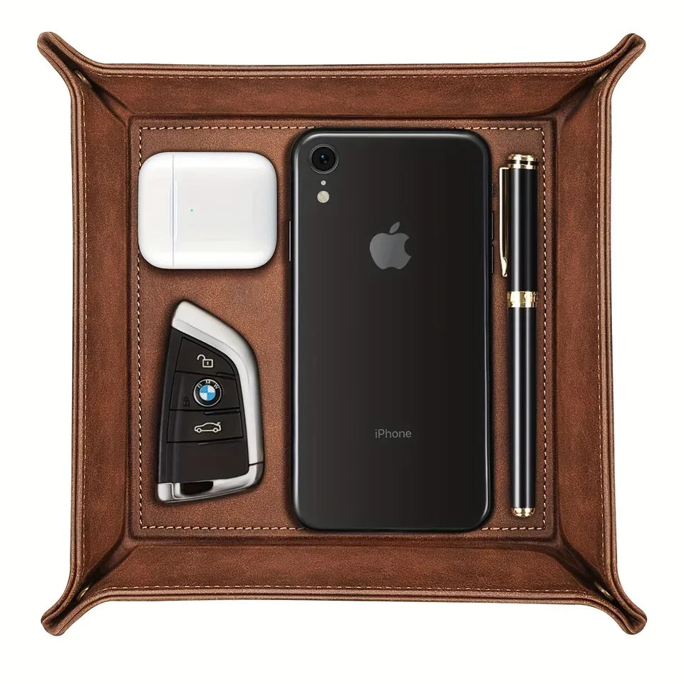 Plateau organisateur en similicuir zippé vintage