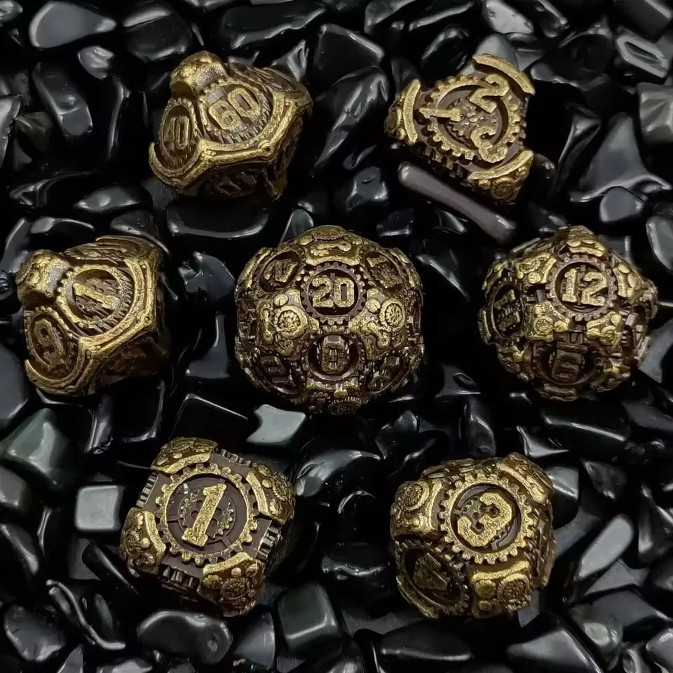 Set de dés complet pour JDR - Rouages Steampunk