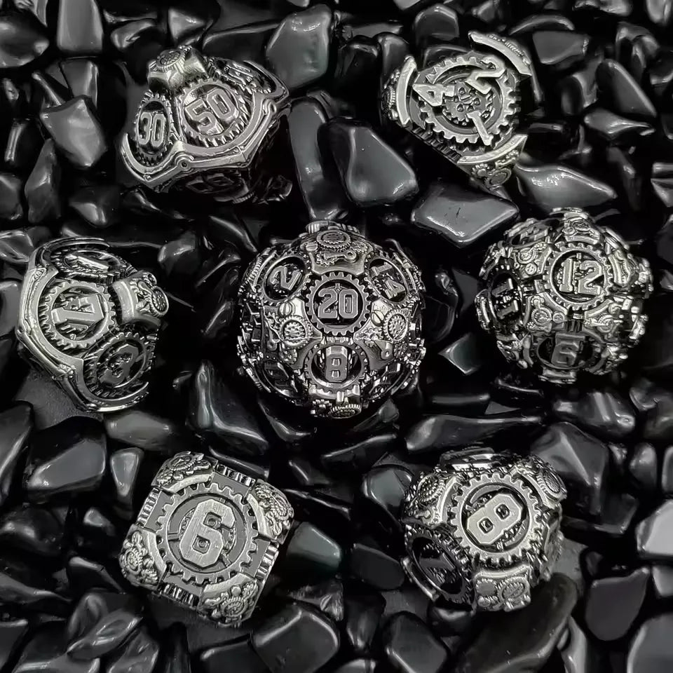 Set de dés complet pour JDR - Rouages Steampunk