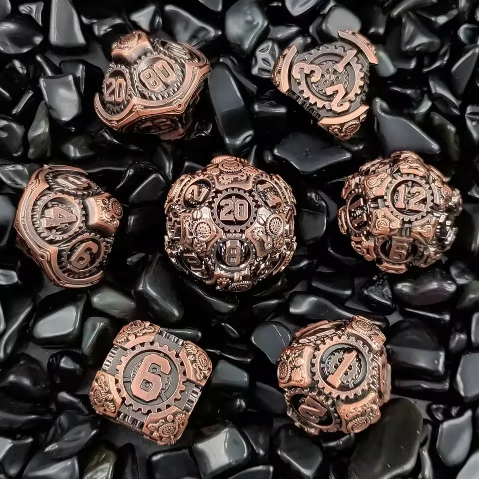 Set de dés complet pour JDR - Rouages Steampunk
