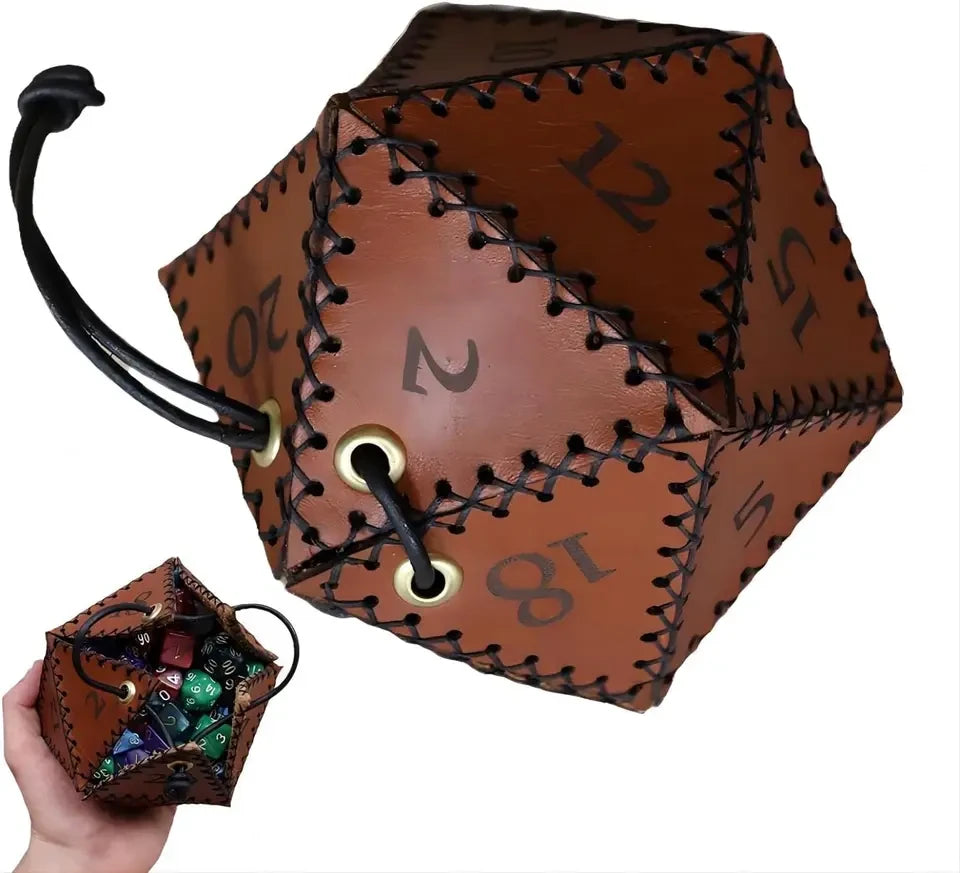 Sac à dés en cuir D20 pour JDR