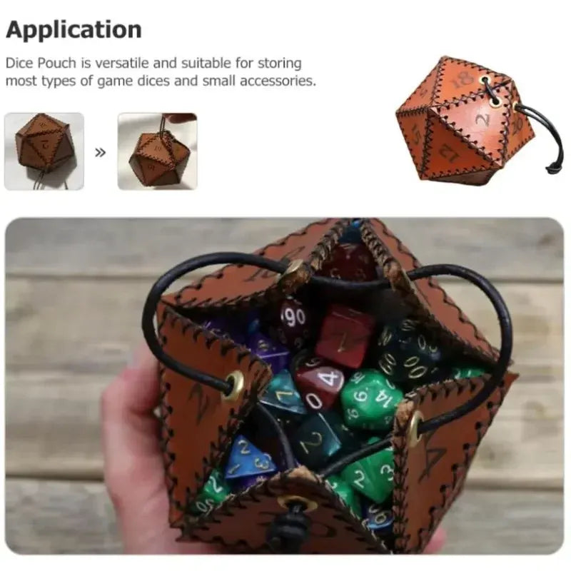 Sac à dés en cuir D20 pour JDR