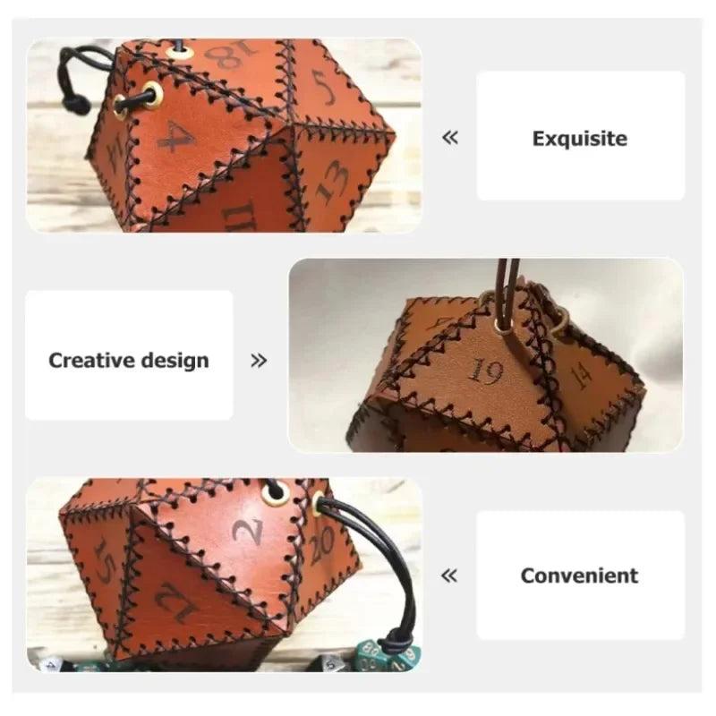 Sac à dés en cuir D20 pour JDR