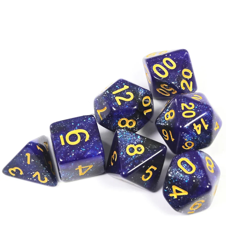 Set de dés complet galaxie et paillette
