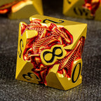 Set de dés en métal avec boite - Dragon incrusté