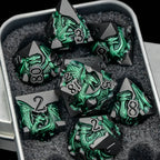 Set de dés en métal avec boite - Dragon incrusté