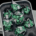 Set de dés en métal avec boite - Dragon incrusté