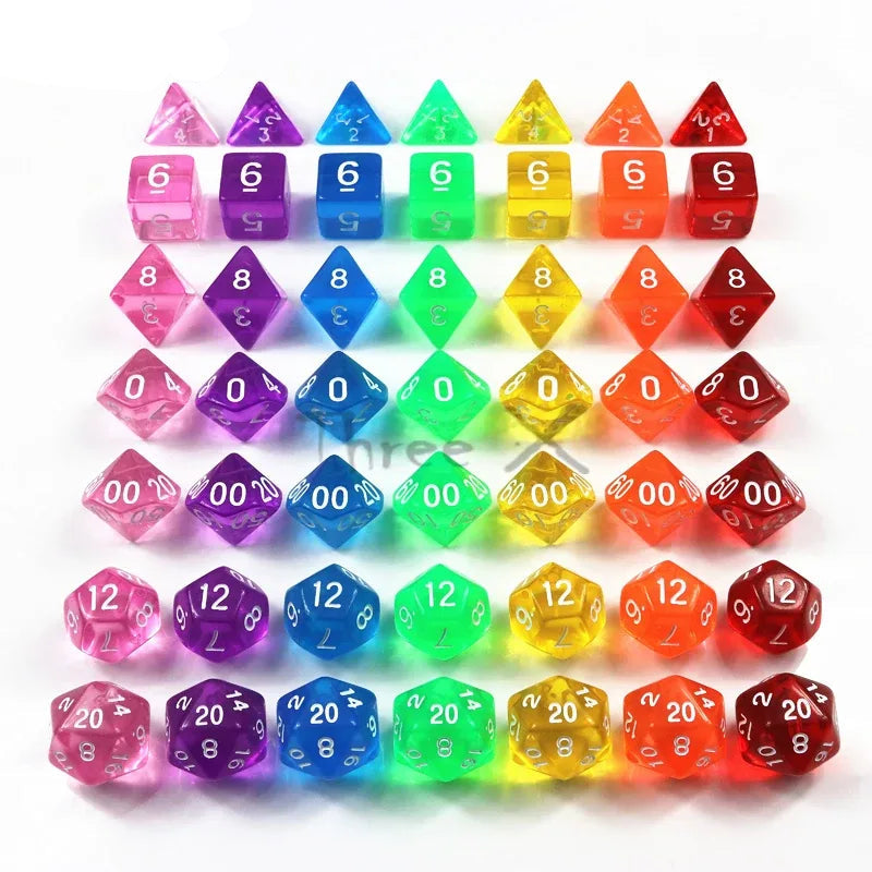 Set de dés en résine colorée transparente encre blanche