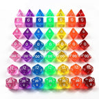 Set de dés en résine colorée transparente encre blanche