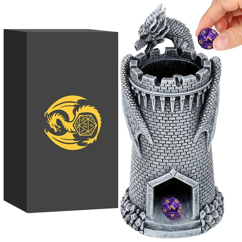 Tour à dés château dragon avec boîte de rangement