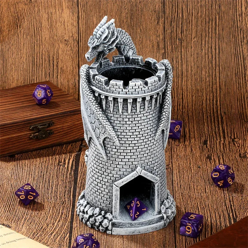 Tour à dés château dragon avec boîte de rangement