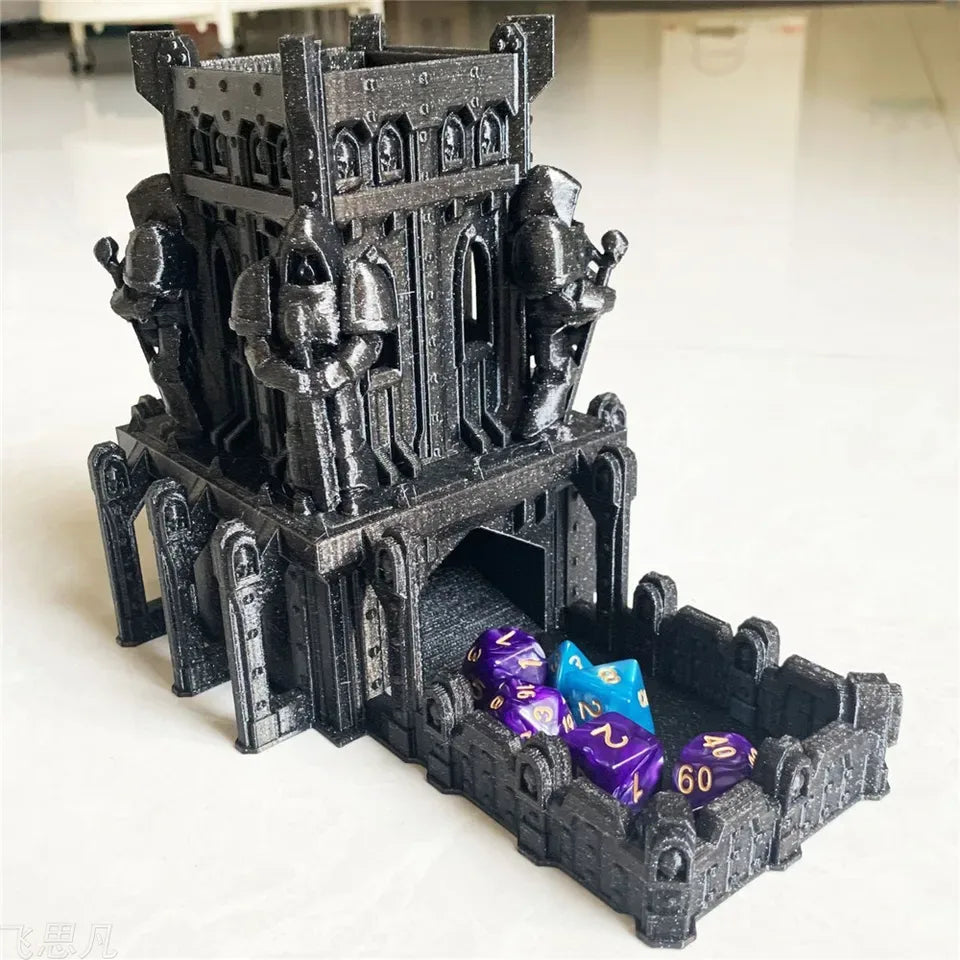 Tour à dés château imprimée en 3D avec plateau DnD