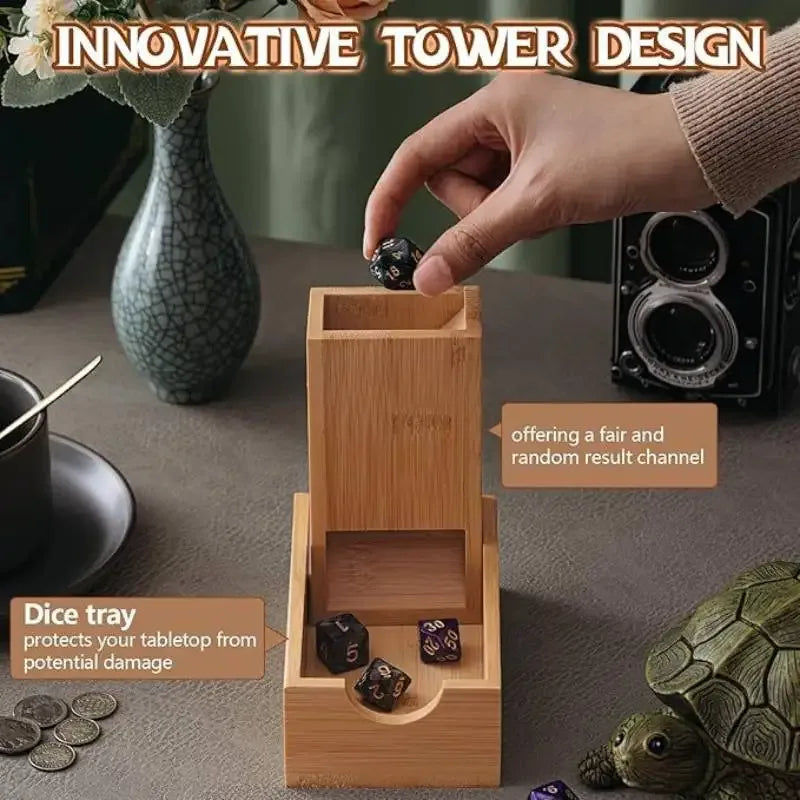 Tour à dés pliable en bambou avec rangement intégré